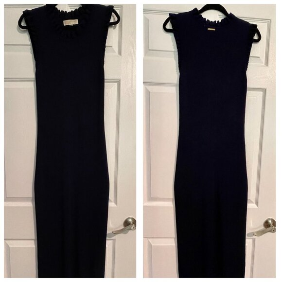 MICHAEL MICHAEL KORS Stretch Viscose Ribbed Dress with Ruffles Dark Blue - Picture 6 of 8